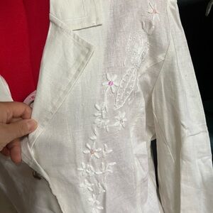 White Linen Embroidered Blazer